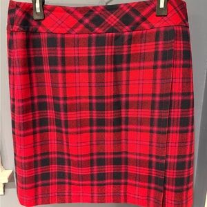 Talbots Faux Wrap Wool Blen Plaid Women's Skirt red/black/pink size 12